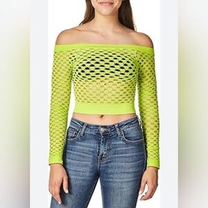 Costume USA Fishnet Crop Shirt Retro Rave Festival 80's 90's Fiesta Party Neon